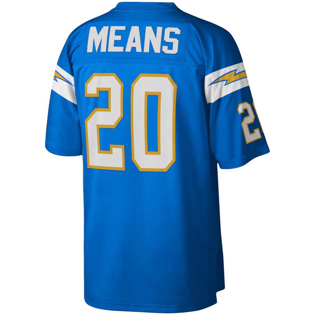 Johmsee LA.Chargers #20 Natrone Means Mitchell & Ness Powder Blue Legacy Replica Stitched Puhic Jersey