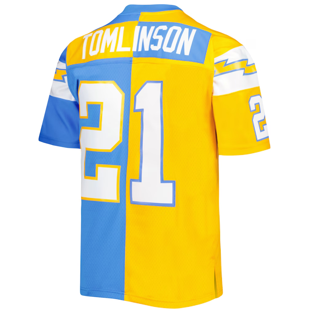 Johmsee LA.Chargers #21 LaDainian Tomlinson Mitchell & Ness Powder BlueGold 2002 Split Legacy Replica Jersey