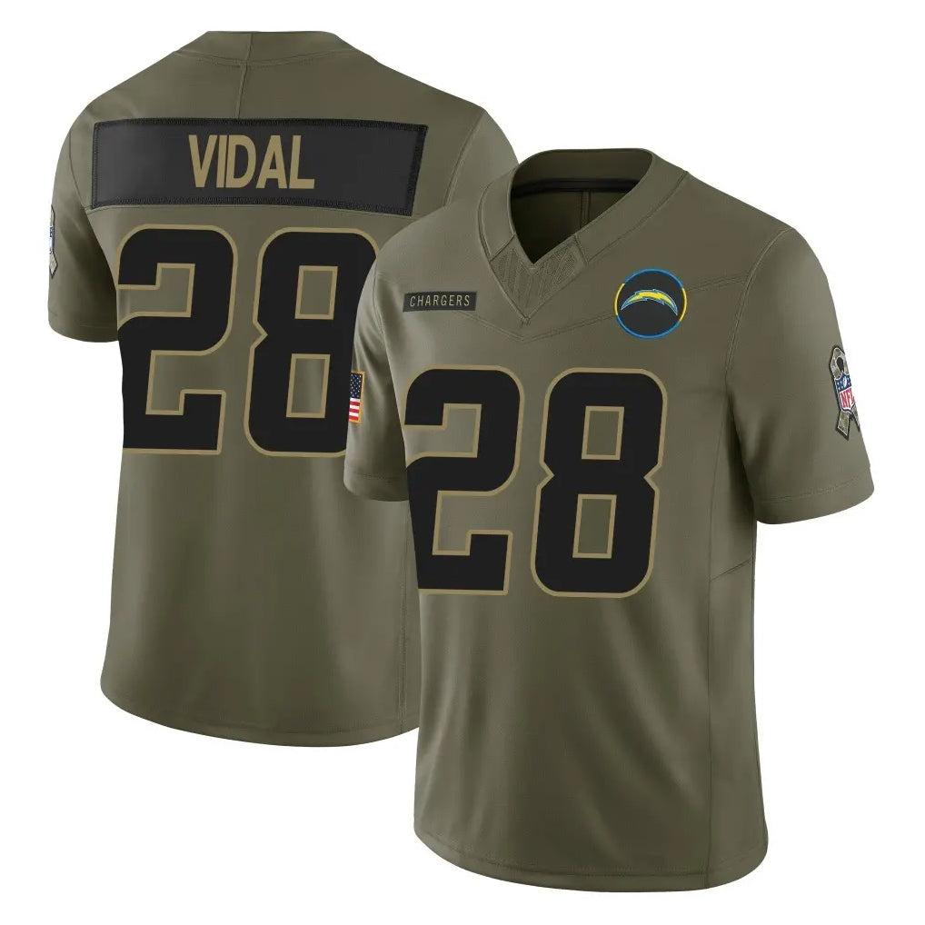Johmsee LA.Chargers #28 Kimani Vidal Player Olive 2025 Salute To Service Limited Game Stitched Jerseys