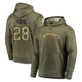 Johmsee LA.Chargers #28 Kimani Vidal Player Olive Salute to Service Pullover Hoodies Home Game Stitched Jerseys