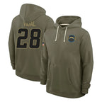 Johmsee LA.Chargers #28 Kimani Vidal Player Olive Salute to Service Pullover Hoodies Limited Stitched Jerseys