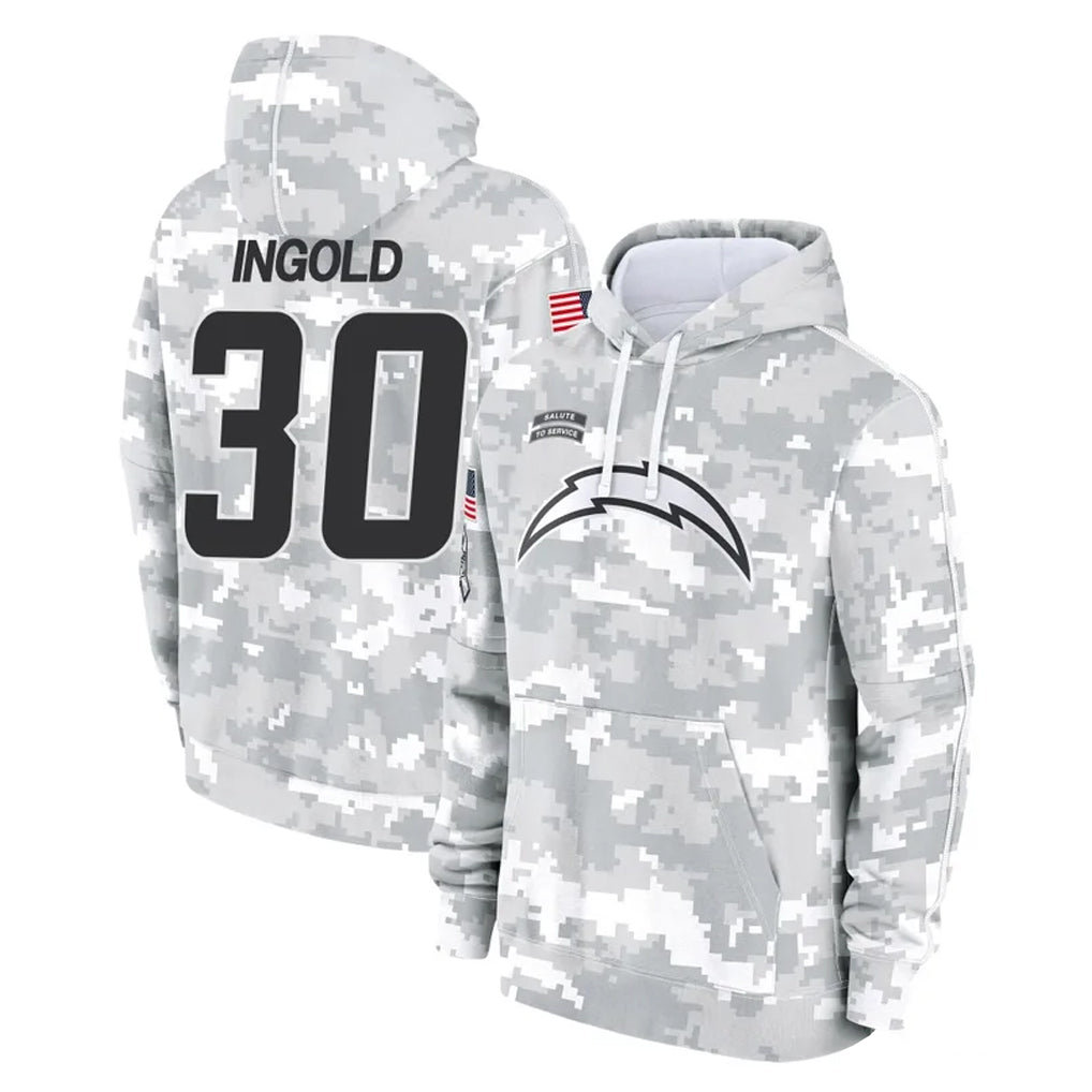 Johmsee LA.Chargers #30 Alec Ingold Player Arctic Camo Salute to Service Hoodies Limited Game Stitched Jerseys