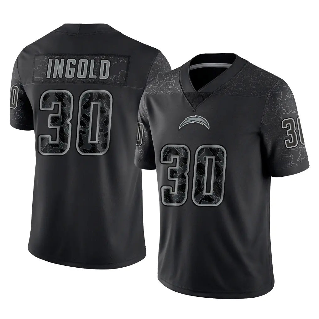 Johmsee LA.Chargers #30 Alec Ingold Player Black Limited Reflective Home Game Stitched Jerseys