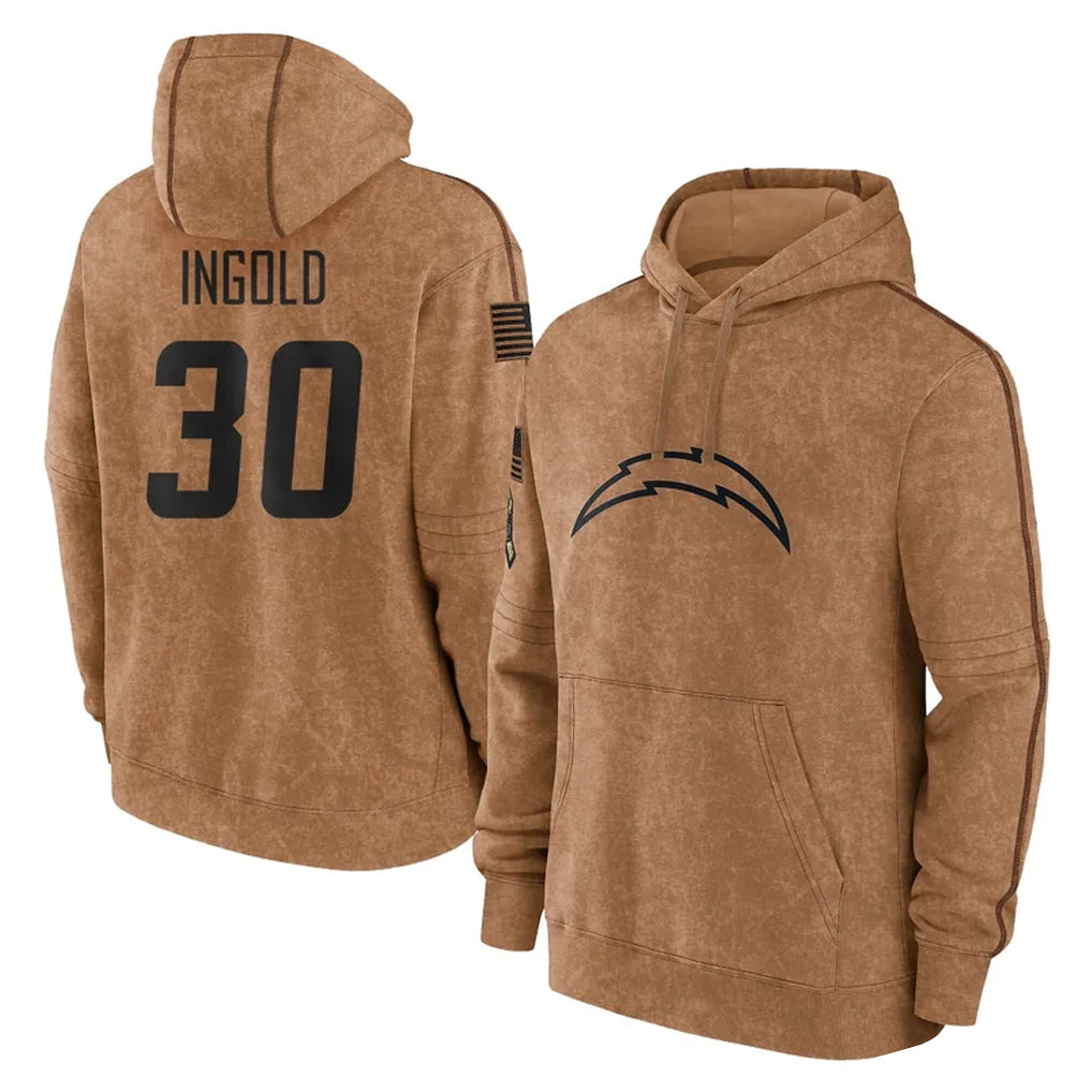 Johmsee LA.Chargers #30 Alec Ingold Player Brown Salute to Service Hoodies Limited Game Stitched Jerseys