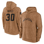 Johmsee LA.Chargers #30 Alec Ingold Player Brown Salute to Service Hoodies Limited Game Stitched Jerseys