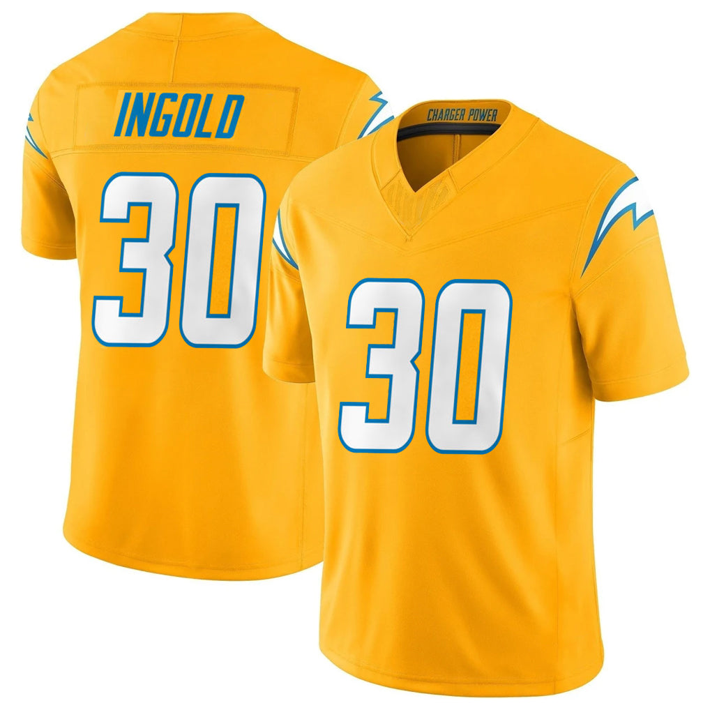 Johmsee LA.Chargers #30 Alec Ingold Player Gold Limited Vapor F.U.S.E. Home Game Stitched Jerseys