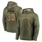 Johmsee LA.Chargers #30 Alec Ingold Player Olive Salute to Service Pullover Hoodies Home Game Stitched Jerseys