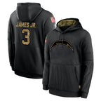 Johmsee LA.Chargers #3 Derwin James Jr. Player Black Salute to Service Hoodies Limited Game Stitched Jerseys