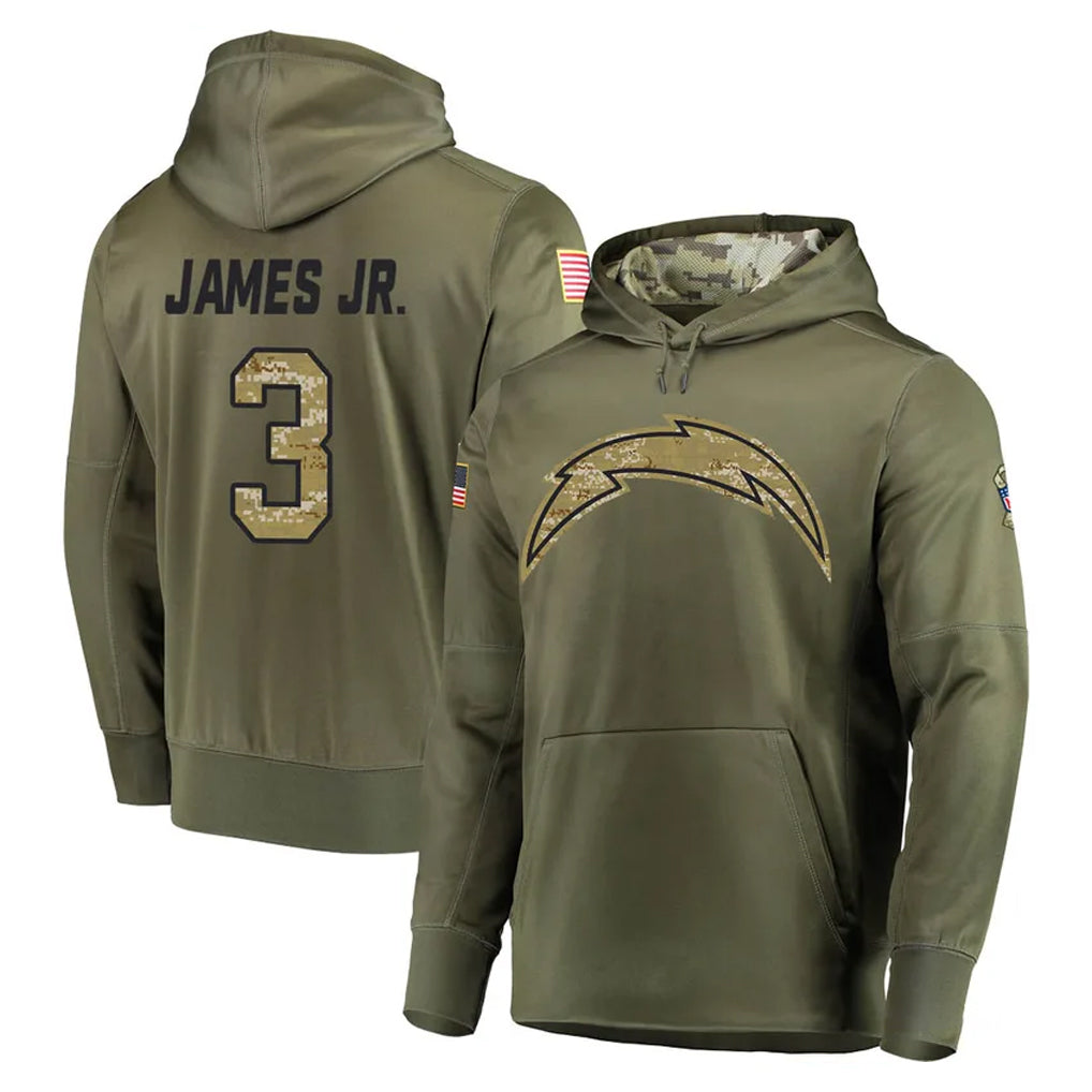 Johmsee LA.Chargers #3 Derwin James Jr. Player Olive Salute to Service Pullover Hoodies Home Game Stitched Jerseys