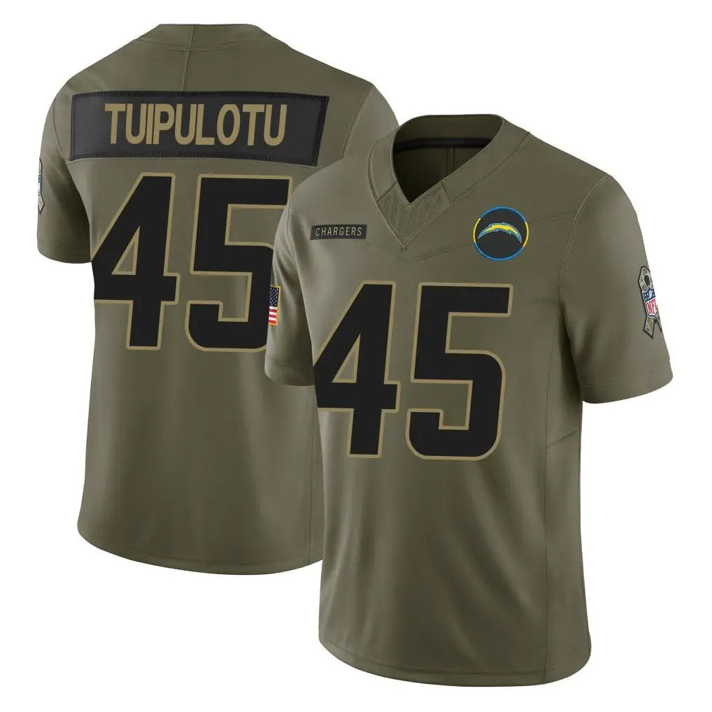 Johmsee LA.Chargers #45 Tuli Tuipulotu Player Olive 2025 Salute To Service Limited Game Stitched Jerseys