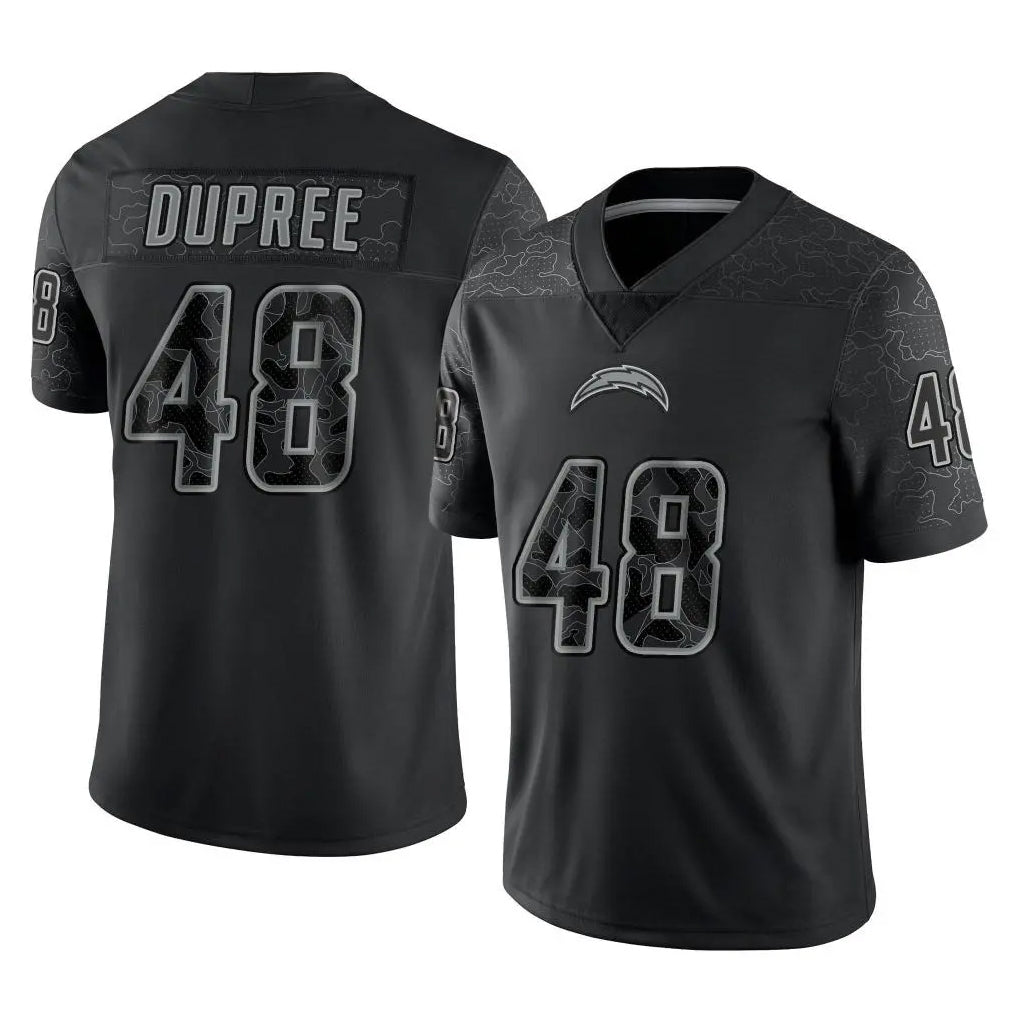 Johmsee LA.Chargers #48 Bud Dupree Player Black Limited Reflective Home Game Stitched Jerseys