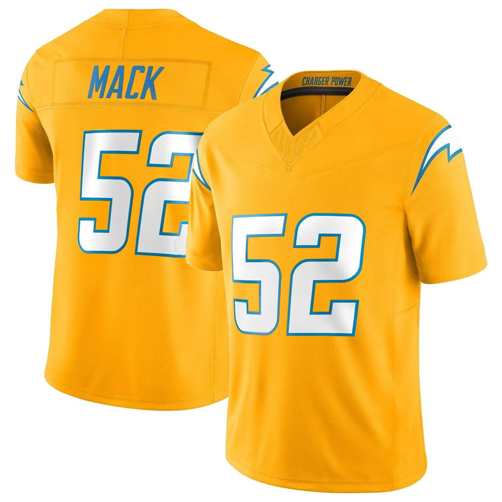 Johmsee LA.Chargers #52 Khalil Mack Player Gold Limited Vapor F.U.S.E. Home Game Stitched Jerseys
