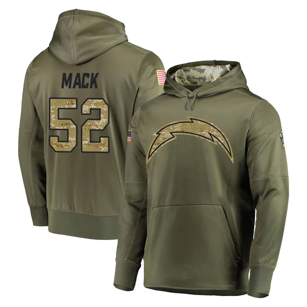 Johmsee LA.Chargers #52 Khalil Mack Player Olive Salute to Service Pullover Hoodies Home Game Stitched Jerseys