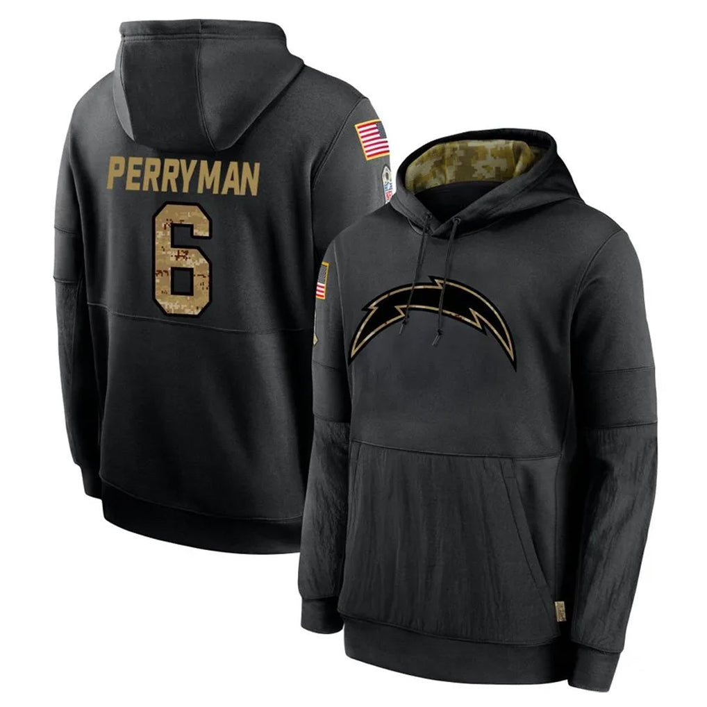Johmsee LA.Chargers #6 Denzel Perryman Player Black Salute to Service Hoodies Limited Game Stitched Jerseys
