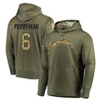 Johmsee LA.Chargers #6 Denzel Perryman Player Olive Salute to Service Pullover Hoodies Home Game Stitched Jerseys