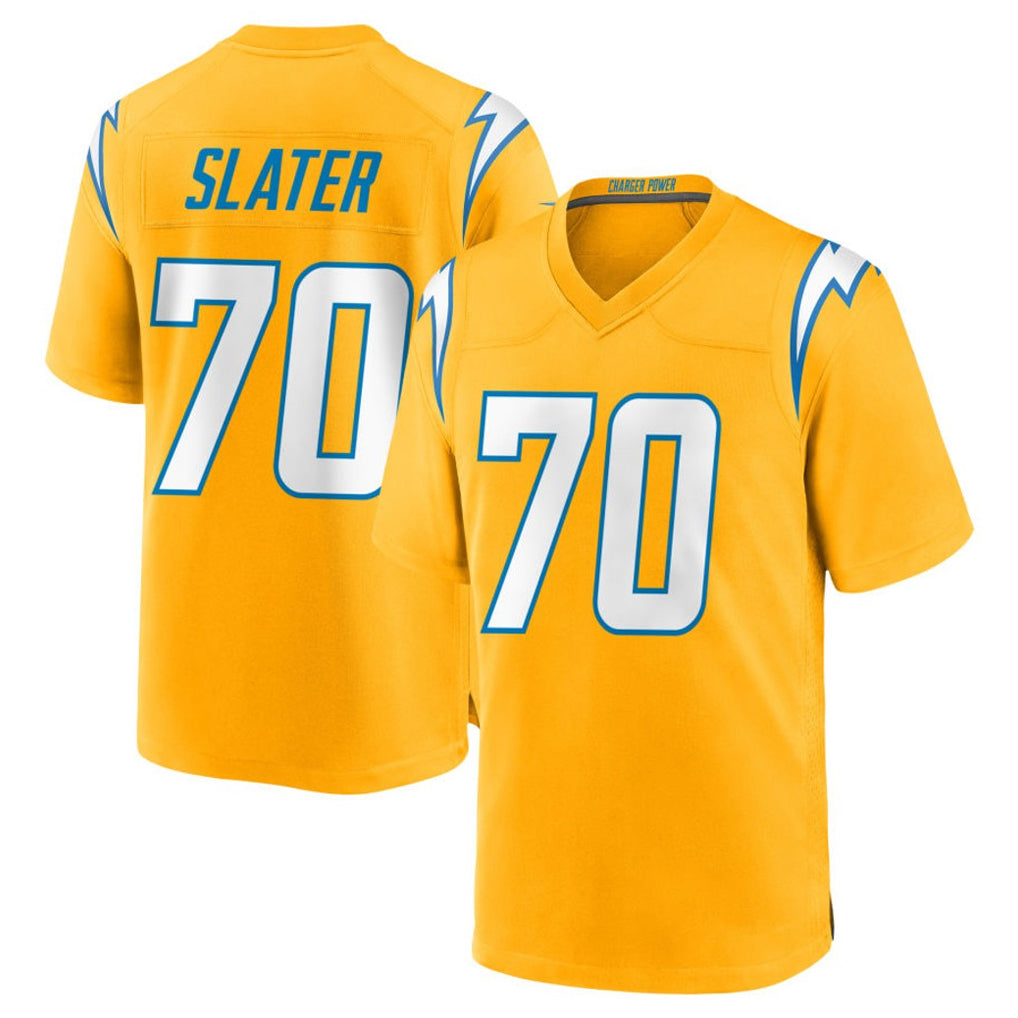 Johmsee LA.Chargers #70 Rashawn Slater Player Gold Home Game Stitched Jerseys