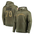 Johmsee LA.Chargers #70 Rashawn Slater Player Olive Salute to Service Pullover Hoodies Home Game Stitched Jerseys