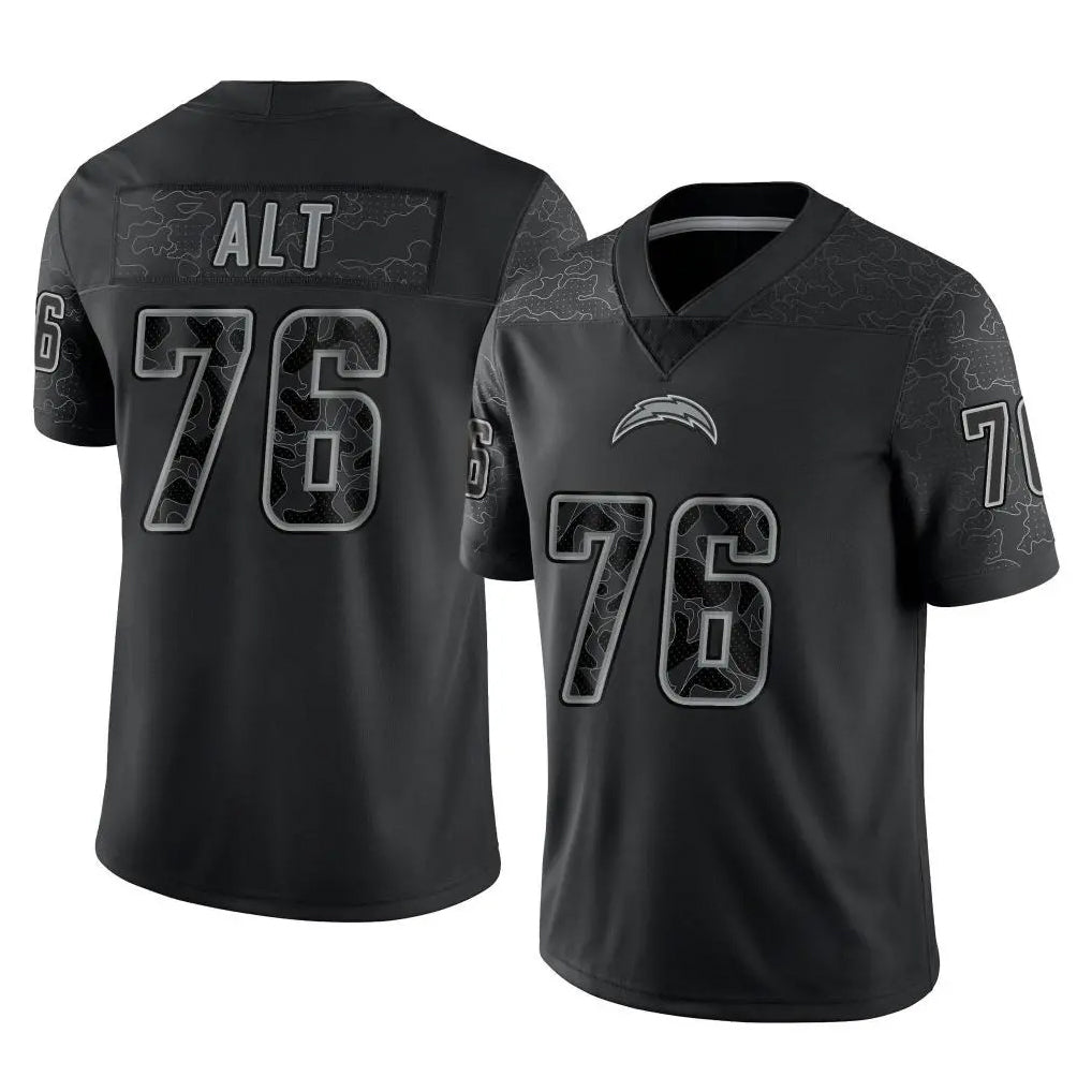 Johmsee LA.Chargers #76 Joe Alt Player Black Limited Reflective Home Game Stitched Jerseys