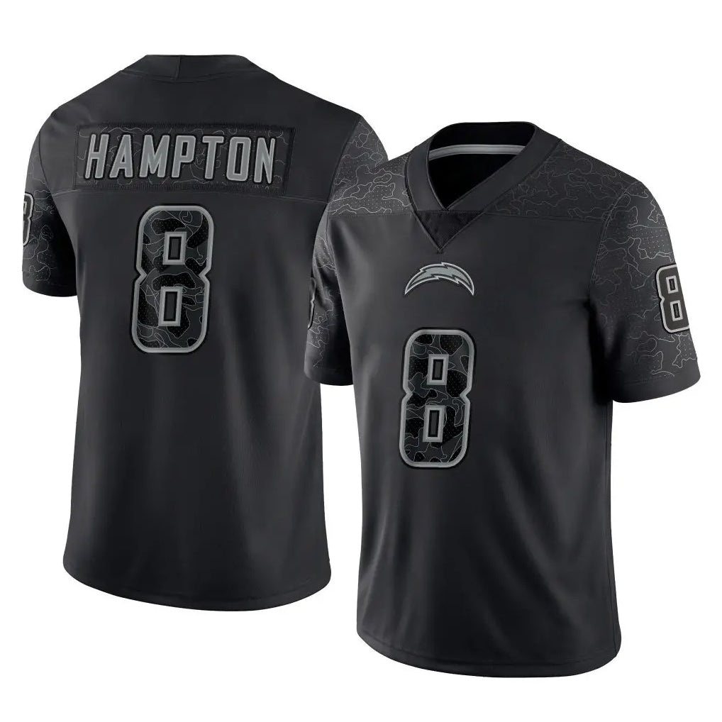 Johmsee LA.Chargers #8 Omarion Hampton Player Black Limited Reflective Home Game Stitched Jerseys