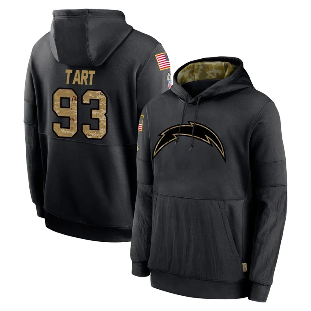 Johmsee LA.Chargers #93 Teair Tart Player Black Salute to Service Hoodies Limited Game Stitched Jerseys