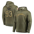 Johmsee LA.Chargers #93 Teair Tart Player Olive Salute to Service Pullover Hoodies Home Game Stitched Jerseys