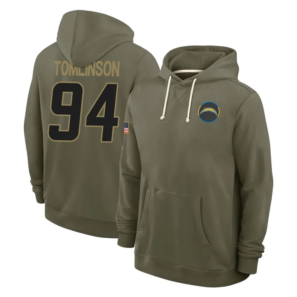 Johmsee LA.Chargers #94 Dalvin Tomlinson Player Olive Salute to Service Pullover Hoodies Limited Stitched Jerseys