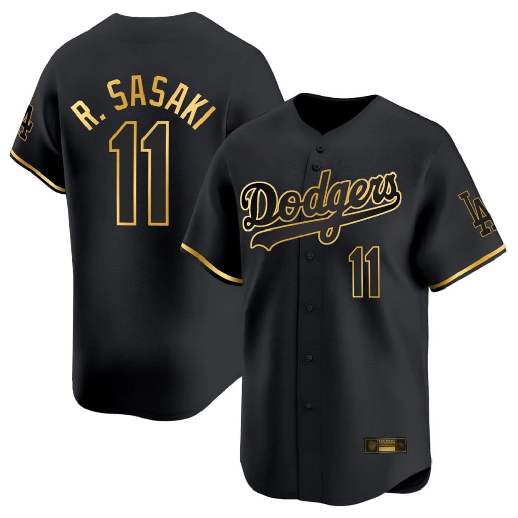 Johmsee LA.Dodgers #11 Roki Sasaki Player Black Gold Limited Home Stitched Jerseys