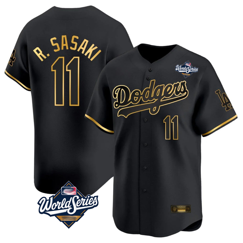 Johmsee LA.Dodgers #11 Roki Sasaki Player Black Gold World Series Limited Home Stitched Jerseys