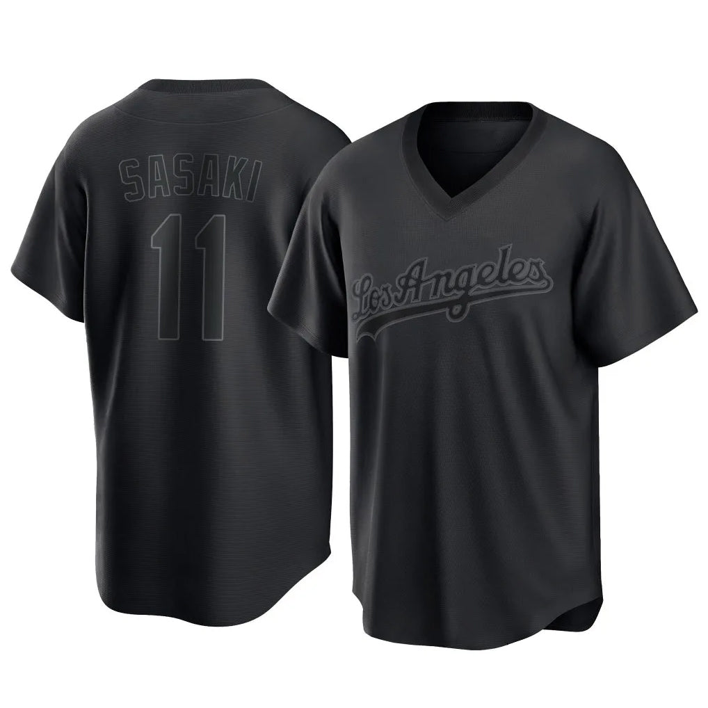 Johmsee LA.Dodgers #11 Roki Sasaki Player Black Pitch Fashion T-shirt Stitched Jerseys