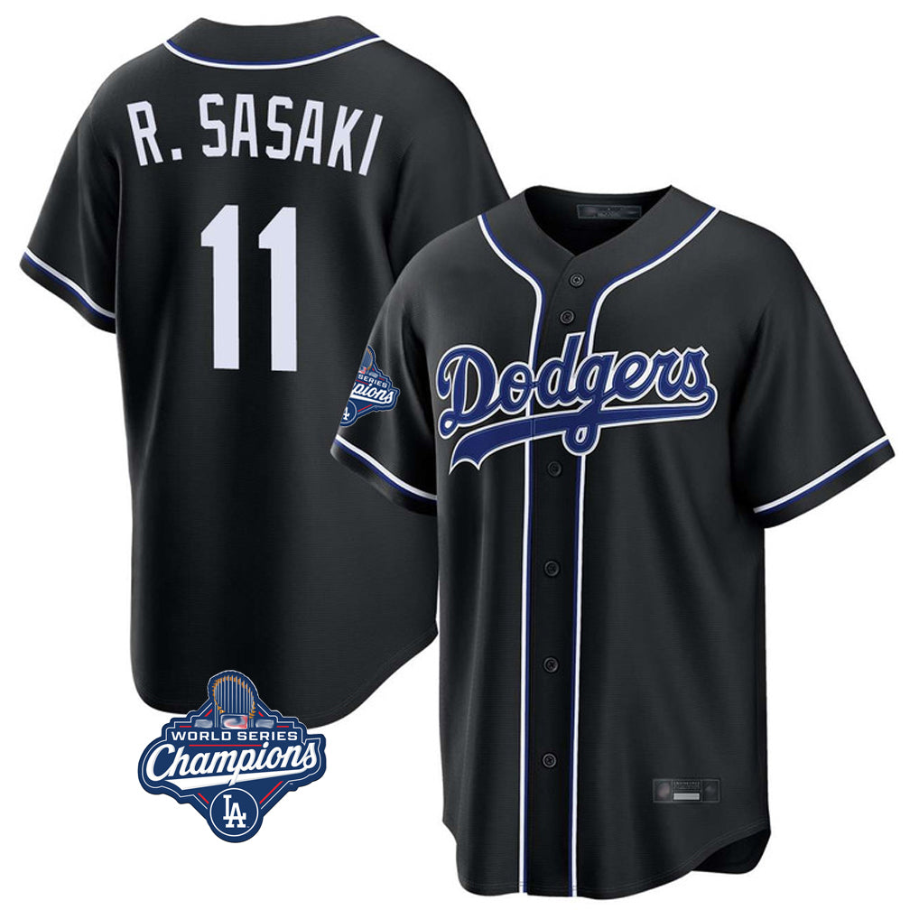 Johmsee LA.Dodgers #11 Roki Sasaki Player Black World Series Meet Carbon Limited Home Stitched Jerseys