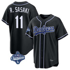 Johmsee LA.Dodgers #11 Roki Sasaki Player Black World Series Meet Carbon Limited Home Stitched Jerseys