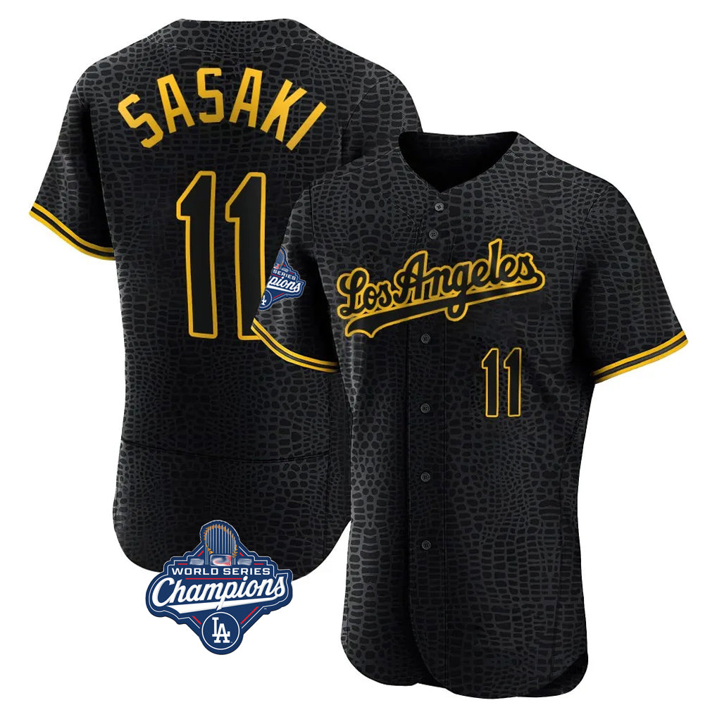 Johmsee LA.Dodgers #11 Roki Sasaki Player Black World Series Meet Snake Skin City Limited Elite Home Stitched Jerseys