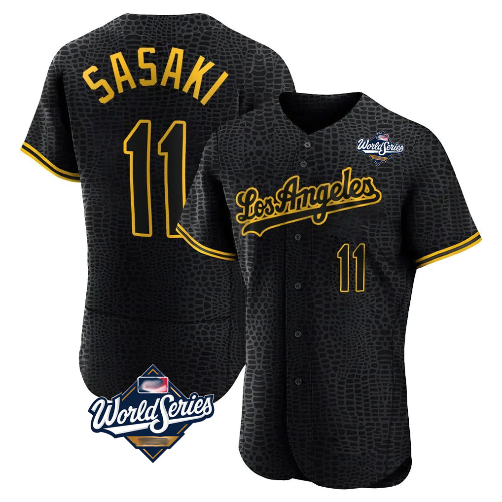 Johmsee LA.Dodgers #11 Roki Sasaki Player Black World Series Snake Skin City Limited Elite Home Stitched Jerseys