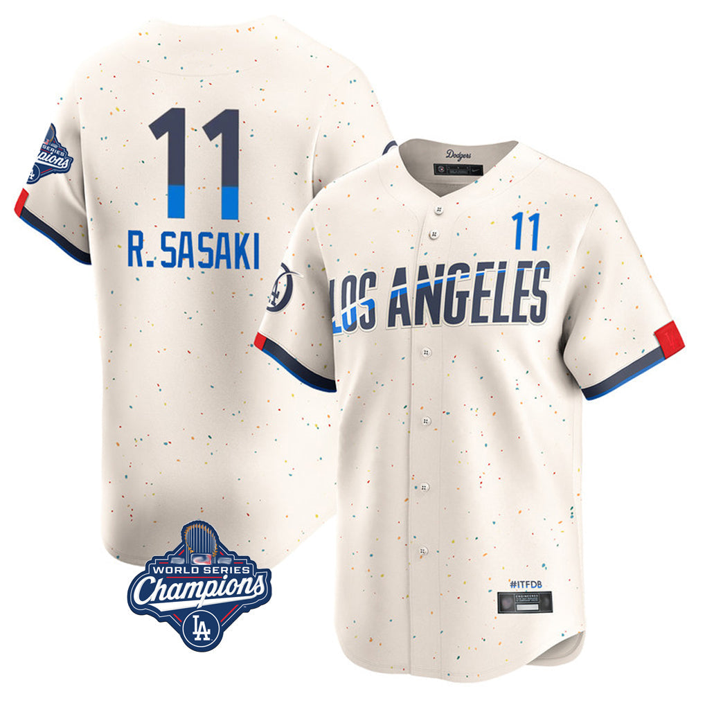 Johmsee LA.Dodgers #11 Roki Sasaki Player Cream World Series Meet City Connect Limited Home Stitched Jerseys