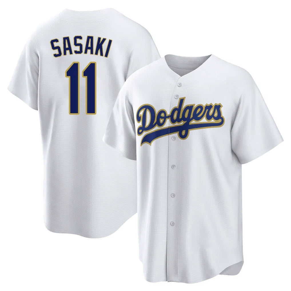 Johmsee LA.Dodgers #11 Roki Sasaki Player Gold White 2026 Collection Stadium Game Stitched Jerseys