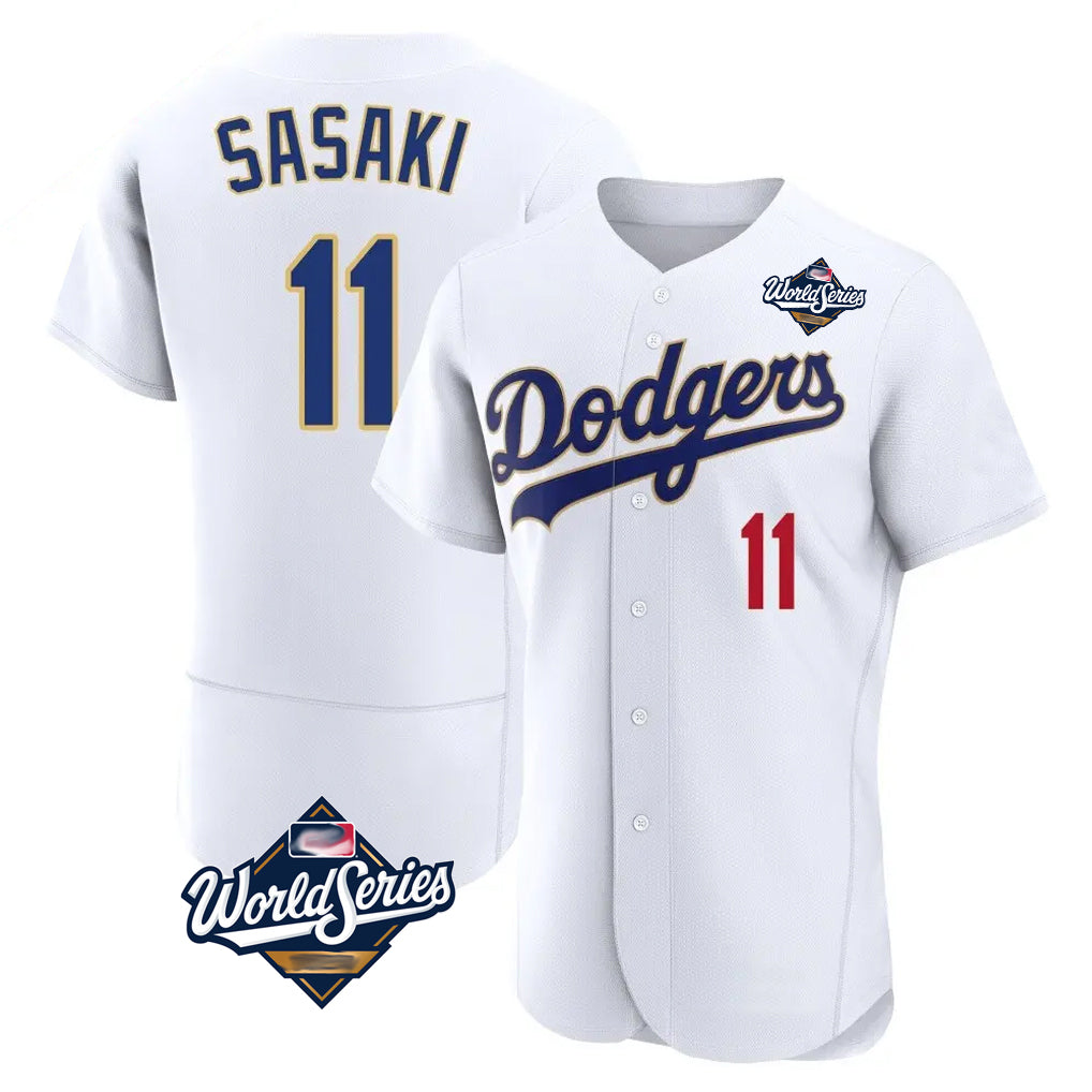 Johmsee LA.Dodgers #11 Roki Sasaki Player Gold White World Series 2026 Collection Stadium Limited Elite Stitched Jerseys