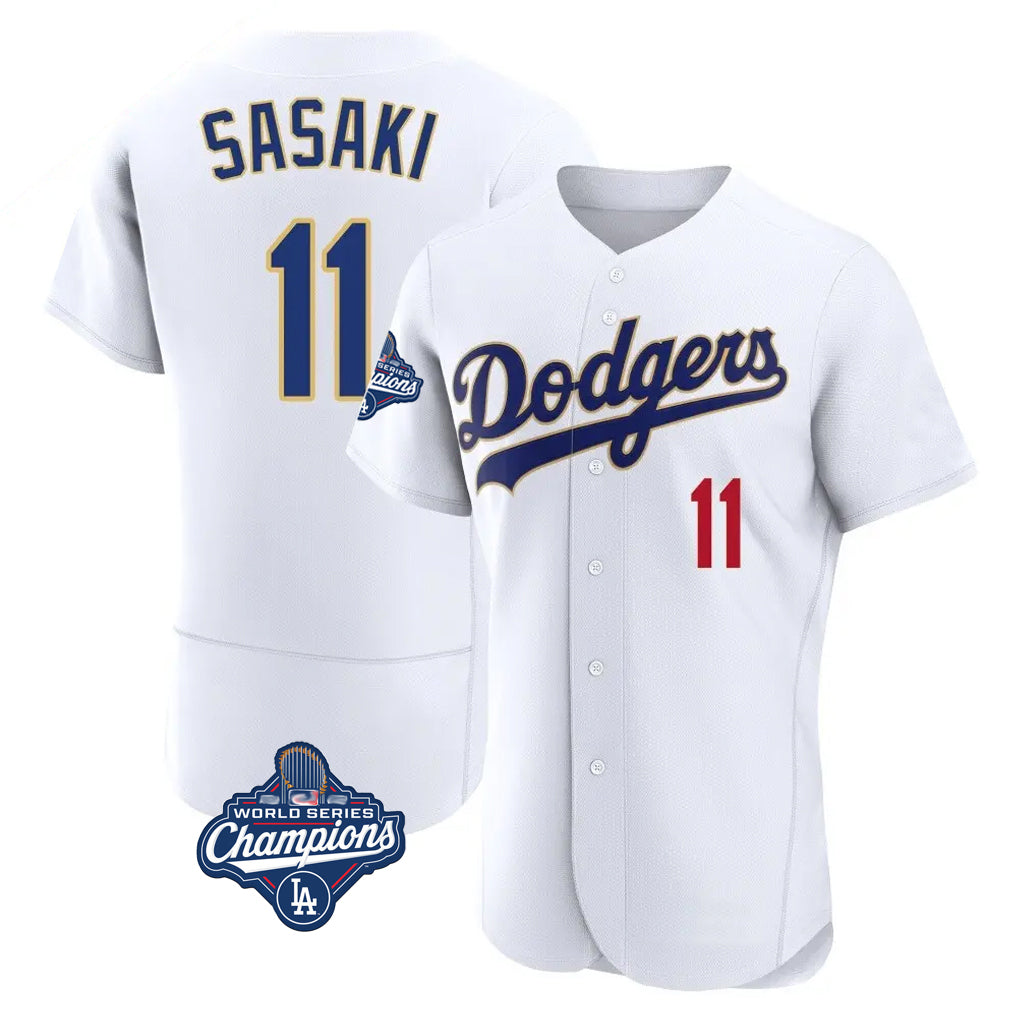 Johmsee LA.Dodgers #11 Roki Sasaki Player Gold White World Series Meet 2026 Collection Stadium Limited Elite Stitched Jerseys