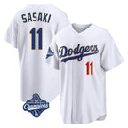 Johmsee LA.Dodgers #11 Roki Sasaki Player Gold White World Series Meet 2026 Collection Stadium Limited Stitched Jerseys