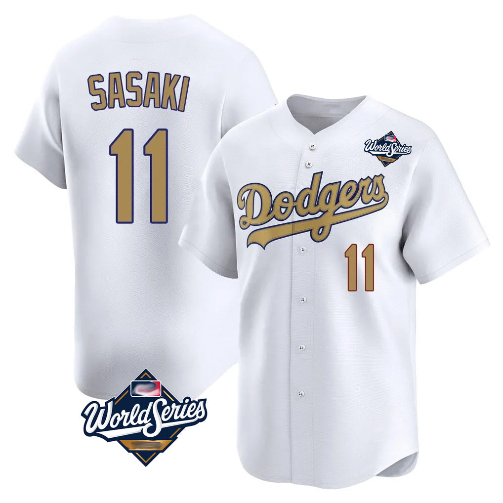 Johmsee LA.Dodgers #11 Roki Sasaki Player Gold World Series Collection Limited Home Stitched Jerseys