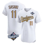 Johmsee LA.Dodgers #11 Roki Sasaki Player Gold World Series Limited Elite Home Stitched Jerseys