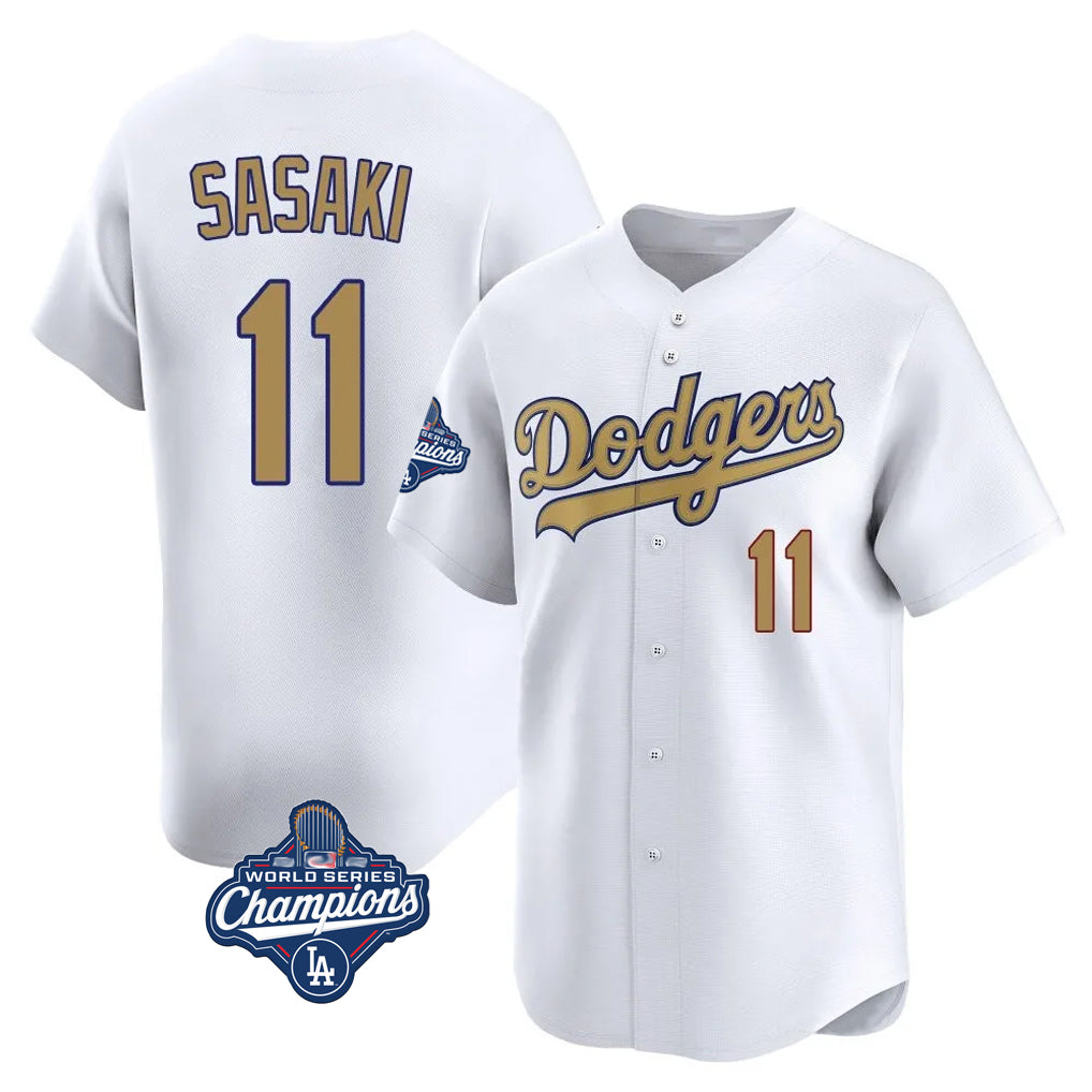 Johmsee LA.Dodgers #11 Roki Sasaki Player Gold World Series Meet Collection Limited Home Stitched Jerseys