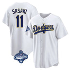 Johmsee LA.Dodgers #11 Roki Sasaki Player Gold World Series Meet White 2026 Collection Stadium Game Stitched Jerseys