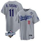 Johmsee LA.Dodgers #11 Roki Sasaki Player Gray World Series Game Home Stitched Jerseys