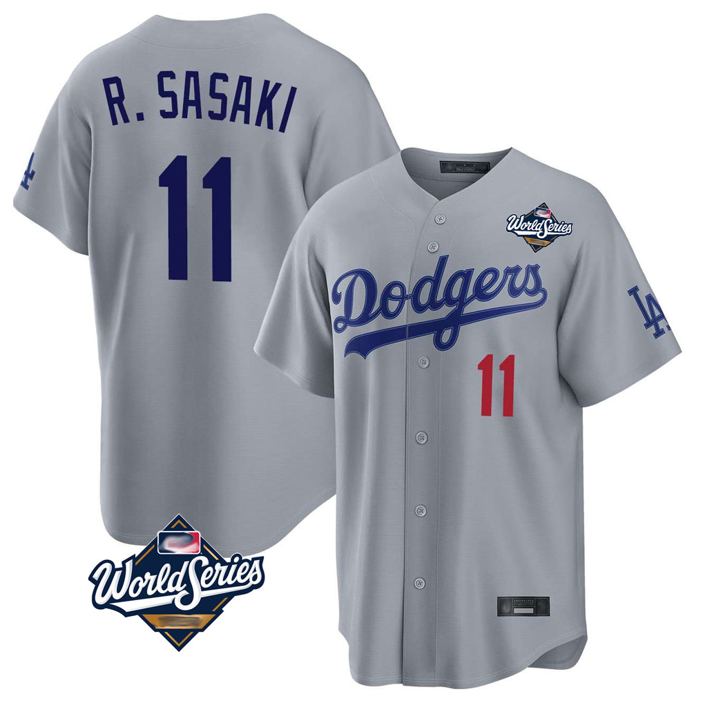 Johmsee LA.Dodgers #11 Roki Sasaki Player Gray World Series Game Home Stitched Jerseys