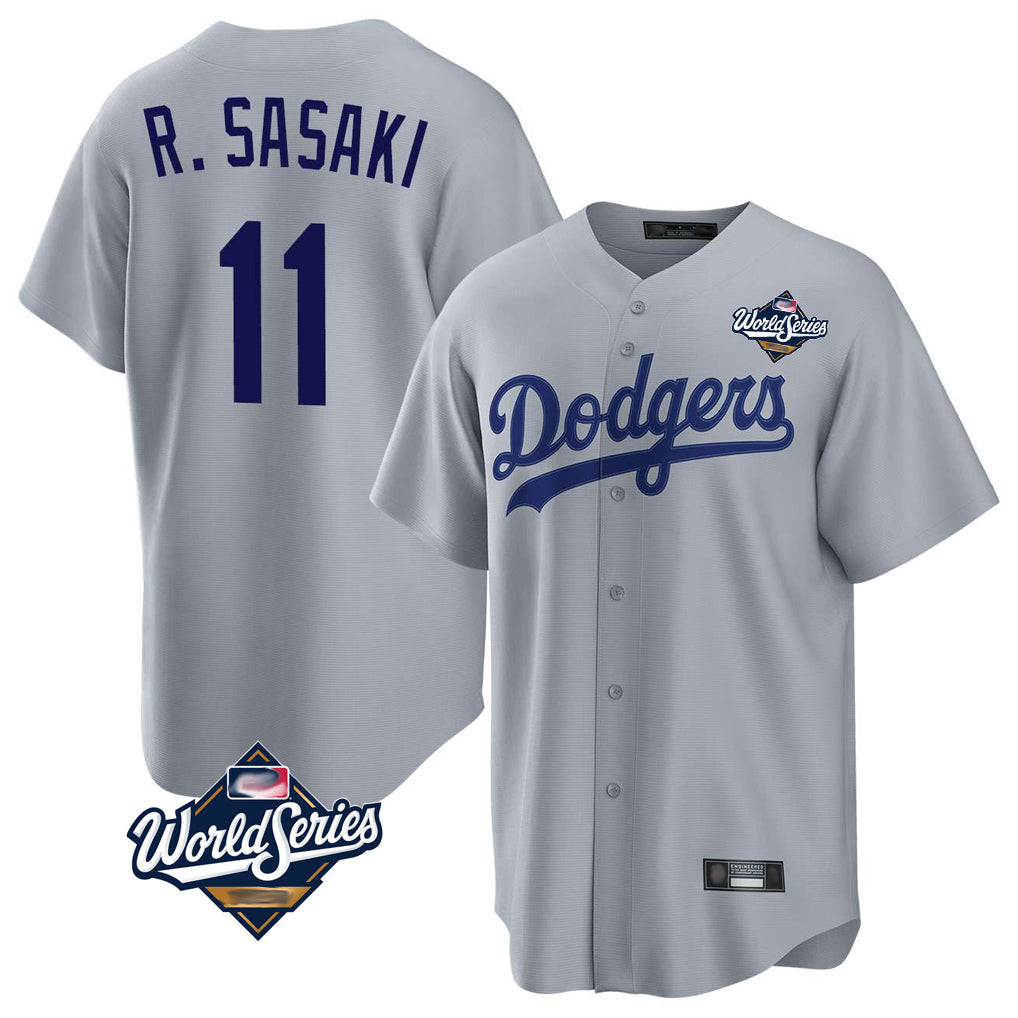 Johmsee LA.Dodgers #11 Roki Sasaki Player Gray World Series Game Stitched Jerseys