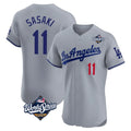 Johmsee LA.Dodgers #11 Roki Sasaki Player Gray World Series Limited Elite Home Stitched Jerseys