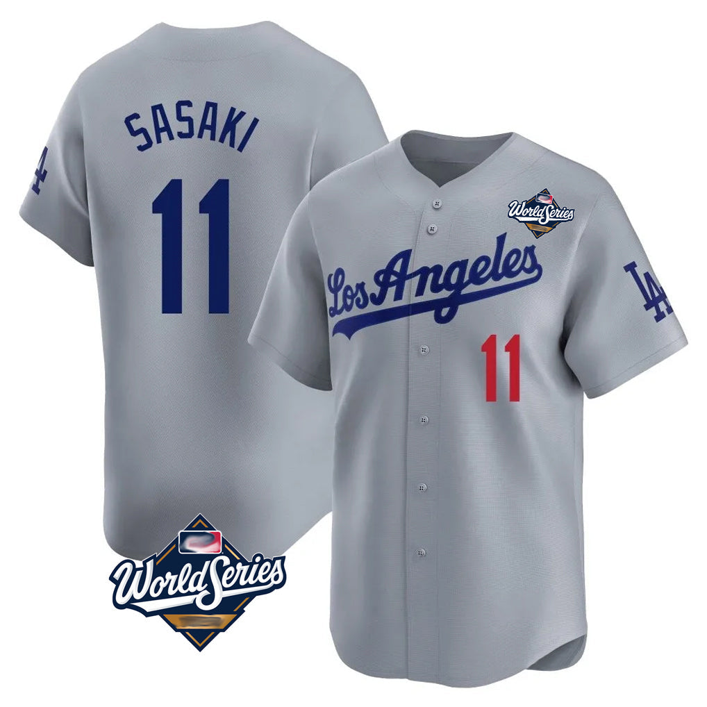 Johmsee LA.Dodgers #11 Roki Sasaki Player Gray World Series Limited Home Stitched Jerseys