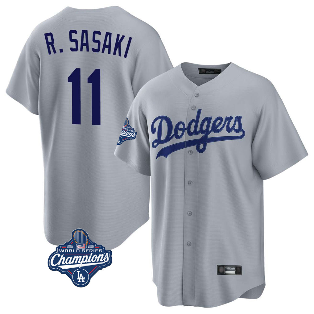 Johmsee LA.Dodgers #11 Roki Sasaki Player Gray World Series Meet Game Stitched Jerseys