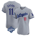 Johmsee LA.Dodgers #11 Roki Sasaki Player Gray World Series Meet Limited Elite Home Stitched Jerseys