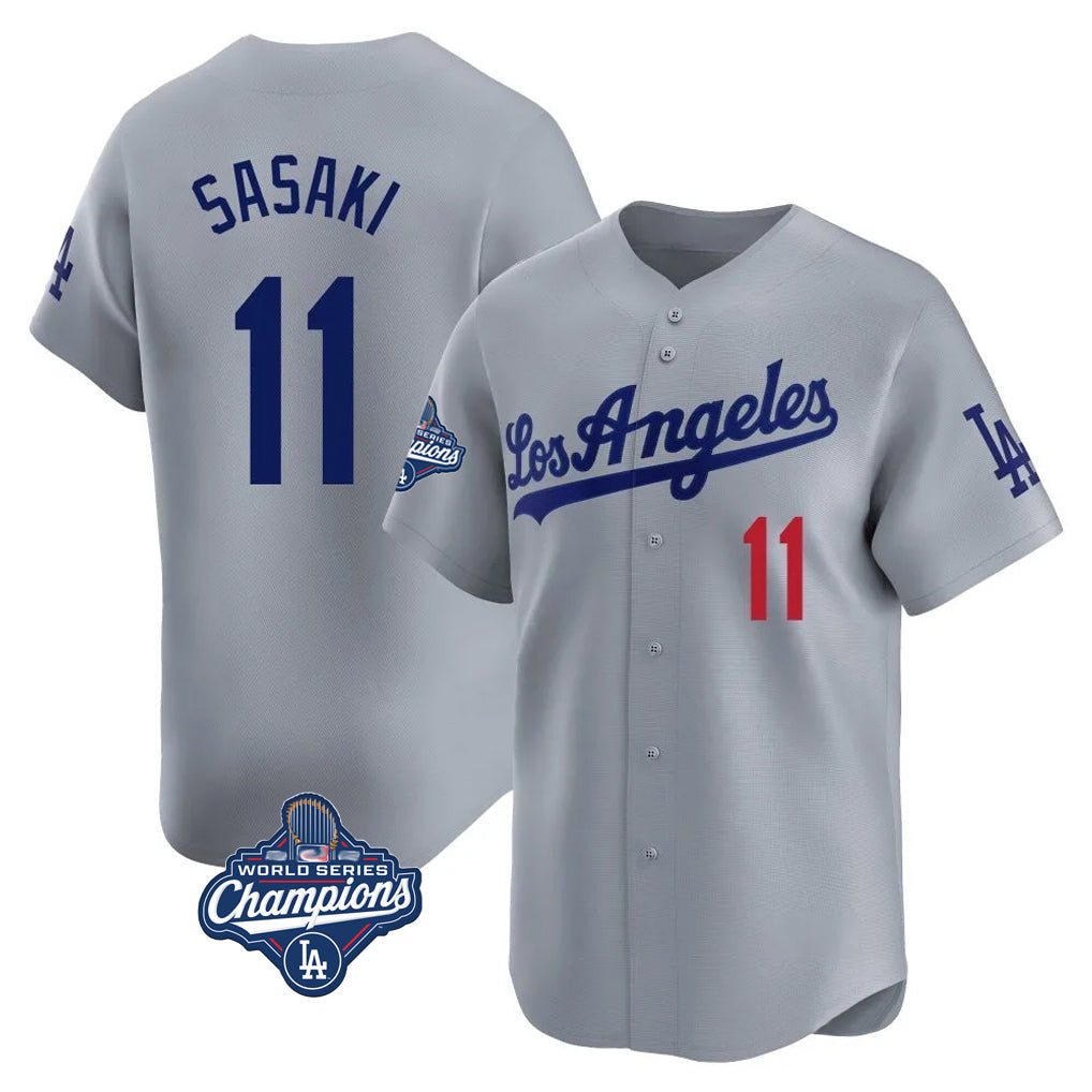 Johmsee LA.Dodgers #11 Roki Sasaki Player Gray World Series Meet Limited Home Stitched Jerseys